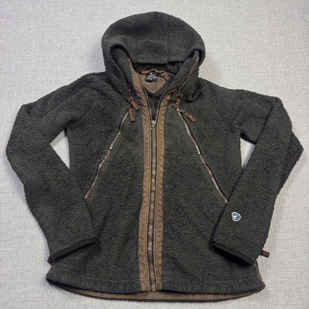KÜHL Fleece Flight Jacket Womens S Green Hooded Full Zip Pockets Insulated